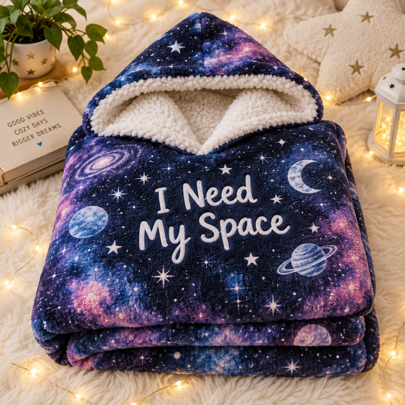 I Need My Space – Hooded Sherpa Fleece Blanket